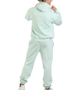 Mens Light Green Hoodie And Sweatpants <b>Set</b> With Flame Brand Print Casual Autumn Wear - Product Image 2