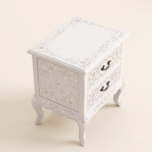 Luxury Handmade Traditional White Floral Design 2 <b>Drawer</b> Living Room Furniture Bone Inlay <b>Side</b> Table Mother Pearl - Product Image 3