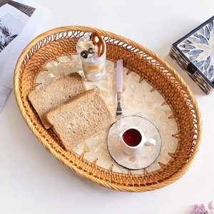 Plateau de service rond décoratif en nacre et rotin, écologique, passe au lave-vaisselle, poli, pour décoration de mariage - Product Image 3