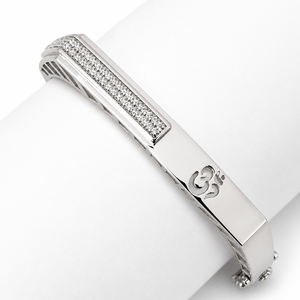 925 Sterling <b>Silver</b> Cubic Zirconia Om Bracelet High Polish Modern Spiritual <b>Mens</b> Unisex <b>Bangle</b> for Wedding Party Daily Wear Gift - Product Image 2