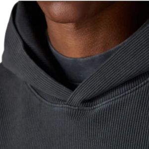 Sudadera con capucha de algodón suave de punto, de gramaje alto, con efecto lavado, acanalada, negra, de manga larga, estilo casual para hombre, corte cómodo - Product Image 4