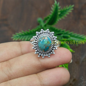 Anillo de Plata de Ley 925 con Turquesa Azul Natural, Anillo de Diseño Hecho a Mano, Anillo de Declaración, Joyería de Turquesa - Product Image 3