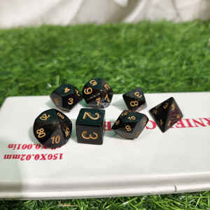 Jeu de dés polyédriques authentiques en polyuréthane noir, 7 pièces, DND Horn pour jeux de table à prix avantageux - Product Image 2