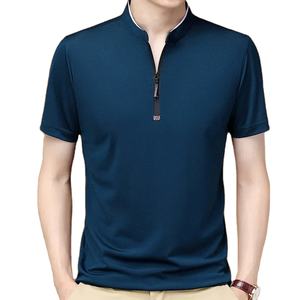 Camisetas de verano con cuello levantado y cremallera para hombre, camisetas informales holgadas de secado rápido, ropa de calle coreana, moda en tela de punto de manga corta - Product Image 4