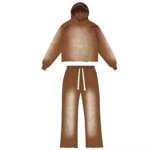 Ensemble de survêtement 2 pièces pour homme en molleton bouclette 100% coton, coupe ample, style streetwear, avec broderie 3D et impression DTG - Product Image 4