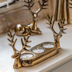 Living & Craft Silver Metal Reindeer Candle Holder | 3-Slot Tealight Wax Burner Luxury Christmas Deer <b>Table</b> Centerpiece - Product Image 2