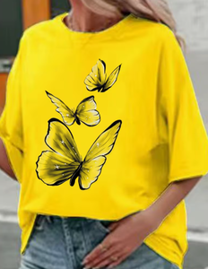Plus Size Women's <b>Patchwork</b> Anti-Wrinkle O-Neck Pullover Short Sleeve 100% Cotton Casual Summer Knit Tee - Product Image 6