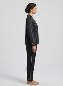 Women Satin Pajama Set Long Sleeve Button <b>Down</b> Solid Color Classic Sleepwear Suit Women's Nightwear Shirts <b>Trouser</b> Set Ladies - Product Image 2
