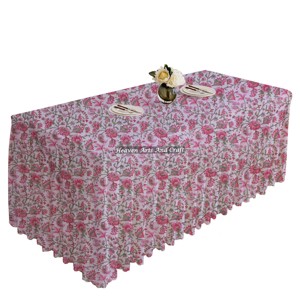 New Hand Block Printed Cotton Traditional <b>Rectangle</b> Dinning Pleated Table Cloth For Wedding Events Home Party And Home Decor - Product Image 6