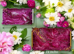 Indian Handmade White and Pink Crystal Epoxy <b>Resin</b> Tray with Gold Marbling and Handles for Serving & Cake Display - Product Image 5