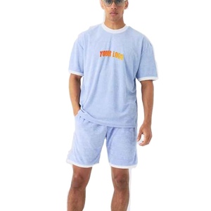 Ensemble T-shirt et short décontracté pour homme, 100 % coton tricoté, 280 g/m², respirant, écologique, avec logo imprimé sur le devant, taille mi-haute, idéal pour la gym - Product Image 3