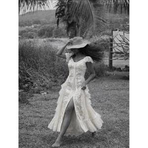 Vestido Maxi Bohemio Casual de Algodón Bordado con Manga Regular, Cuello en V, Corte Acampanado, Largo hasta el Suelo, Ecológico, Transpirable y con Cintura Natural - Product Image 3