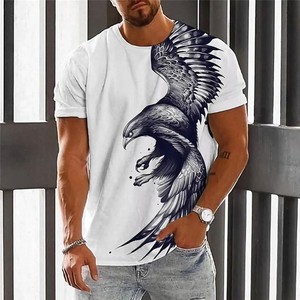 <b>Men's</b> White Short Sleeve Round Neck Heavyweight Streetwear T-Shirt with Digital Printing Regular Fit Cotton Jersey Fabric - Product Image 1