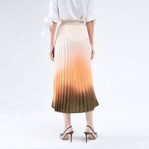 Gradient of Color Women's Formal Satin Breathable <b>Skirts</b> Spring and Summer New <b>Pleated</b> Natural Waist Thin A-line <b>Skirt</b> - Product Image 6