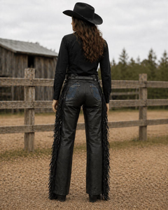 Chaps de Cuero Estilo Western para Mujer, Corte Alto y Relajado con Flecos y Cierre de Cremallera, Transpirables para Motociclistas - Product Image 6