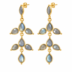 925 Sterling Silver 18 <b>Karat</b> Gold Plated Labradorite Chandelier Earrings Women's Classic Water Drop Dangle Engagement <b>Gift</b> - Product Image 2
