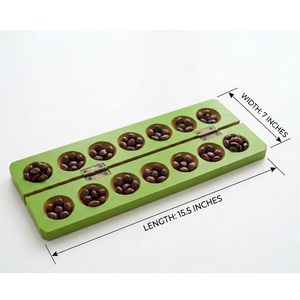 Plateau de jeu Mancala en bois vert 15,5x7 pouces, design traditionnel peint - Product Image 1