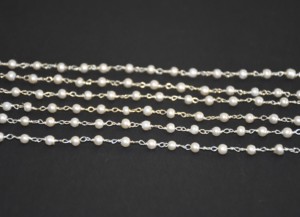 Cadena de Rosario de Perlas Blancas de 3 mm, Cadena de Perlas Enrollada en Alambre Plateado para Hacer Joyas, Pulseras, Collares, Manualidades - Product Image 3