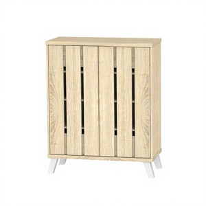 Meuble à chaussures moderne 25_0025 contemporain à 4 niveaux en bois avec portes à lattes verticales, organisateur d'entrée respirant, mobilier de maison - Product Image 4