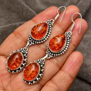 ต่างหูอำพันบอลติกทำมือ เงินแท้ 925 เครื่องประดับพลอยอำพันธรรมชาติ ของขวัญสำหรับผู้หญิง - Product Image 2