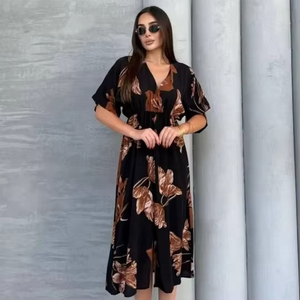 Summer Casual Boho Printed Eco-Friendly Plain Dyed Sweet Sexy Maxi Chiffon Dress Women's Beach Slit Patterns Bohemian Floral - Product Image 1