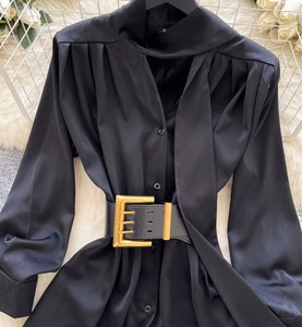 Blusa Elegante de Satén Blanco para Mujer, Manga Larga, Cuello Camisero, Cierre de Botones, Corte Regular, Color Sólido, Tejido para Todas las Temporadas - Product Image 1