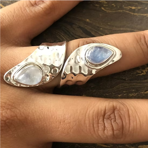 Adjustable <b>Moonstone</b> <b>Ring</b> in Sterling Silver 925 Double Gemstone Jewelry Everyday Wear - Product Image 2