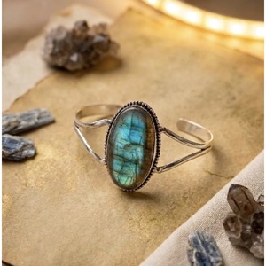 Brazalete Artesanal de Labradorita Natural con Brillo Místico, Forma de Luna, Piedra Principal de Cuarzo, para Regalo, Venta al por Mayor, Brazalete de Cristal, India - Product Image 1