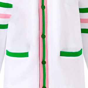 2026 New Arrival Wholesale Custom Sorority Cardigan <b>White</b> Fleece Green Pink Button Front Unisex Eco-Friendly <b>V</b>-<b>Neck</b> <b>Sweater</b> - Product Image 4