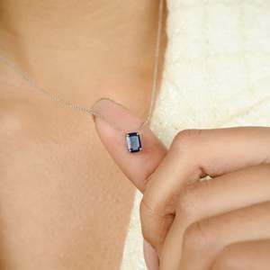 14k <b>Solid</b> <b>Gold</b> Blue Sapphire Diamond <b>Pendant</b> Necklace-Vintage Wedding Chain - Product Image 1