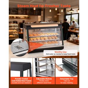 Espositore Riscaldato Commerciale a 3 Livelli con Luce LED 1400W, Vano Superiore, Ripiani Regolabili, Controllo Manuale della Temperatura 86-185°F - Product Image 6