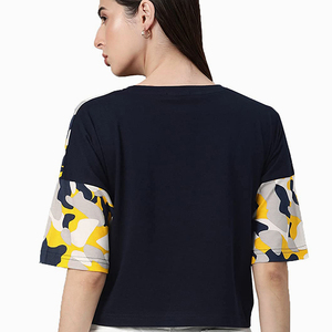 Women's Solid Printed Crew Neck 100% Cotton Jersey Crop T-Shirt Stretchable Breathable Knitted Full Sleeve Casual Summer <b>Top</b> - Product Image 2