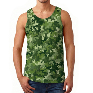 Camiseta Deportiva sin Mangas para Hombre, Camuflaje, Estampado por Transferencia Térmica, 100% Algodón, Cuello Redondo, Tejido de Punto, Secado Rápido, Informal, para Gimnasio y Fitness - Product Image 6