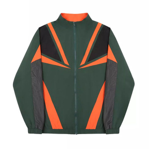 Veste coupe-vent zippée néon colorblock personnalisée OEM avec empiècements en maille géométriques, style streetwear unisexe, veste de sport, vente en gros B2B OEM - Product Image 2