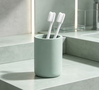 Ensemble d'accessoires de salle de bain en résine, 4 pièces, vert mat, distributeur de savon en plastique, gobelet pour brosse à dents, brosse de toilette, porte-savon
