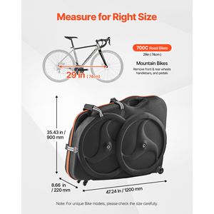 Étui de transport pour vélo noir, coque rigide en EVA, boucle à dégagement rapide, double fermeture éclair, serrure TSA, roues, sac d'accessoires essentiels pour vélo - Product Image 2