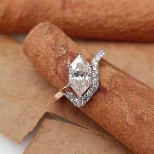 Lab Grown 2.51CT Dutch Marquise Hexagon Cut Diamond Surprise Curve Band <b>Ring</b> For Womens 14K Solid Gold Modern Engagement Gift - Product Image 3