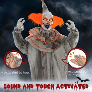 Clown Animatronico Biondo a Grandezza Naturale da 1,8 m con Suoni e Occhi Luminosi Attivati dal Movimento, Decorazione Esterna per Halloween - Product Image 6