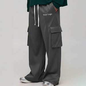 Pantalon cargo large pour homme personnalisé, taille élastique avec cordon de serrage, coupe décontractée ample, respirant, style automne, avec plusieurs poches - Product Image 4