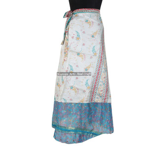 Indian Vintage 2 Layer Magic Hippie Sari Silk <b>Wrap</b> <b>Skirts</b> for Beach Wear 2 Layer Reversible Magic Silk Saris <b>Wrap</b> Long <b>Skirt</b> - Product Image 4