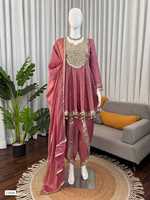 Ensemble Salwar Kameez en Soie Viscose Rose, Robe Traditionnelle Moderne Indienne et Pakistanaise pour Femme, Infroissable, Broderie Lourde, Idéal Diwali