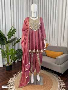 Conjunto de Salwar Kameez de Seda Viscosa Rosa, Vestido Moderno y Tradicional Indio Pakistaní para Mujer, Sin Arrugas, Bordado Intenso para Diwali - Product Image 3