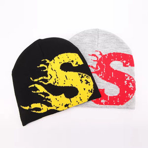 Multi Color Beanie Black And Gray Jacquard Beanie <b>Hat</b> With Yellow And Red S Logo Street Style Unisex Adult 56-58CM Casual Wear - Product Image 1