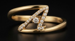 Aniva Minimalist 18K Solid Gold Brilliant Cut <b>Diamond</b> Letter <b>Ring</b> Pave Setting Engagement Band Unisex IGI Certified Fine Jewelry - Product Image 4