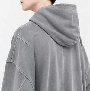 Sweat à capuche personnalisé pour homme, en coton, avec col à boutons-pression, doublure tricotée, effet délavé à l'acide, coupe oversize, grandes tailles - Product Image 3