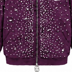 Plum Pearl <b>Zip</b> Up <b>Hoodie</b> Decorative Pearl Studded Fashion Streetwear Jacket Long Sleeve Hooded Sweatshirt With Front <b>Pockets</b> - Product Image 5