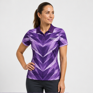 Custom <b>Purple</b> Lavender Chevron Print Womens <b>Polo</b> <b>Shirt</b> Quick Dry Breathable Short Sleeve Golf Team Uniform WPS-0729 - Product Image 4