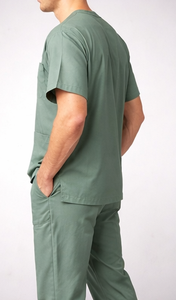 ชุดสครับแพทย์คอวีแบบยูนิเซ็กซ์ เนื้อผ้าคอตตอนผสม นุ่ม ระบายอากาศได้ดี เสื้อและกางเกง ชุดทำงานในโรงพยาบาลที่สวมใส่สบาย - Product Image 3