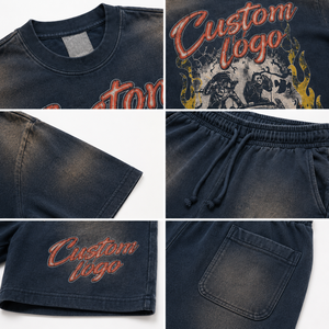 เสื้อยืดโอเวอร์ไซส์ลำลองผ้าฝ้าย 100% หนัก 465 GSM พิมพ์ลายกราฟิกแบบสกรีนซิลค์ซีรีน วินเทจ แซนเฟด คัสตอม พร้อมกางเกงขาสั้น - Product Image 6