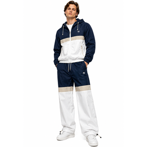 Blouson coupe-vent à empiècements contrastants et détails de passepoil pour hommes, avec capuche, et pantalon de jogging large personnalisé à ourlet cordonné léger - Product Image 4